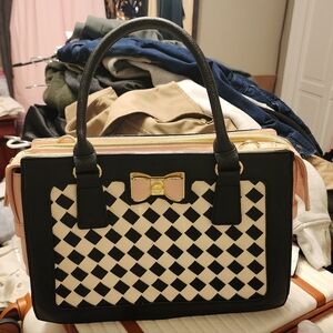 Elegant Black, White And Pink Checkered Tote Bag
